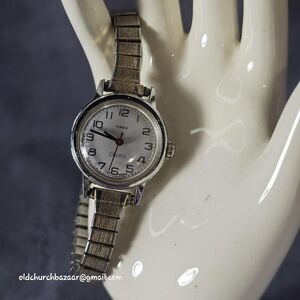Vintage Timex Electric Womens Watch Silver Tone White Dial Expansion Band Parts